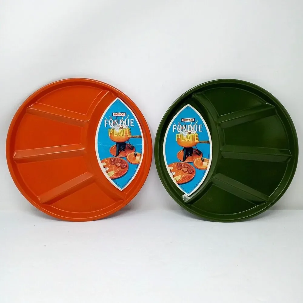 NEW Vintage 70s Nevco MCM Fondue Plates Divided Enamel 9.25